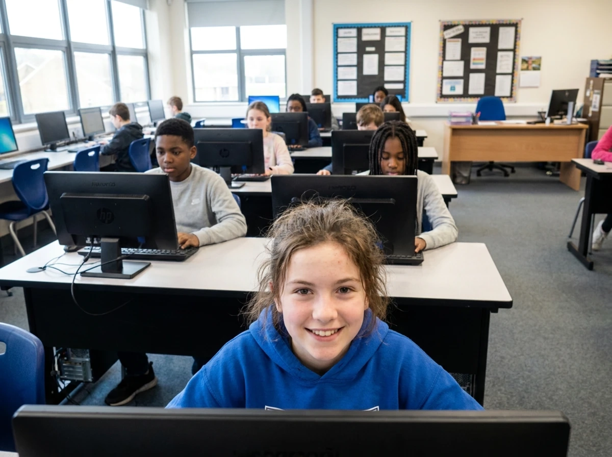 Students working on computers in a classroom